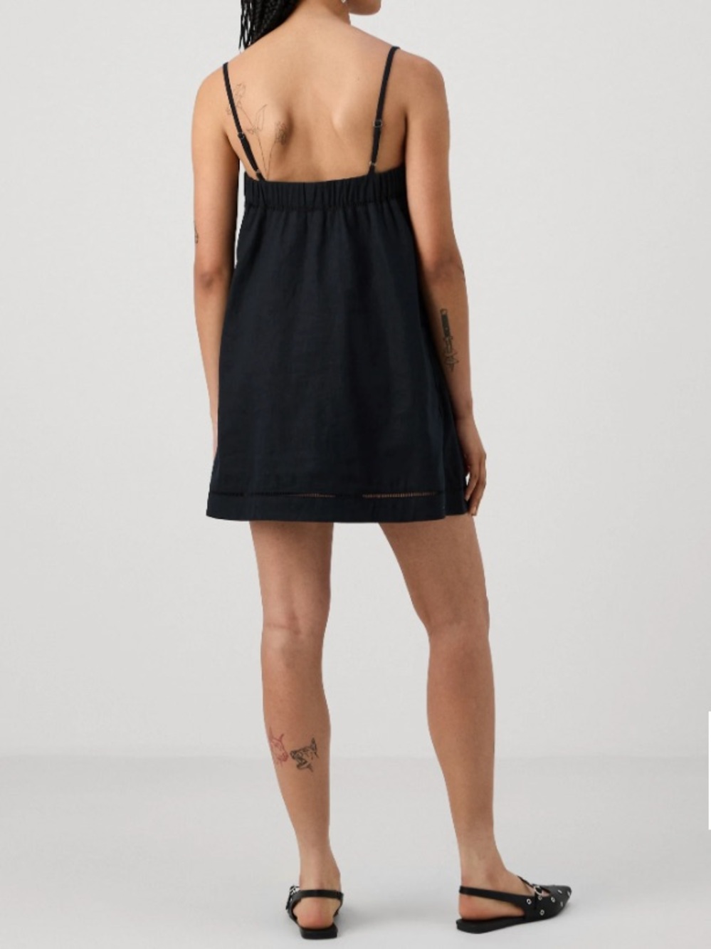 Abercrombie & Fitch Linen Cotton Trapeze Skort Day Mini Black Dress pockets - Picture 3 of 9
